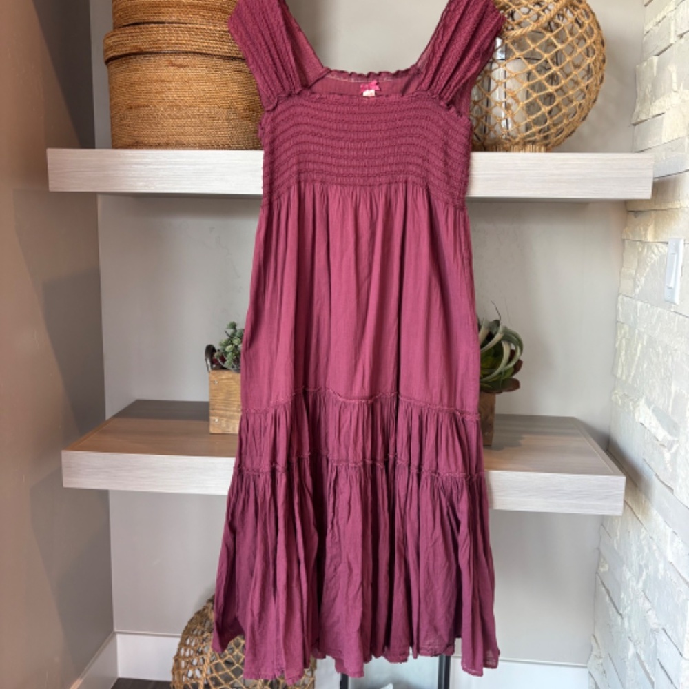 DownEast Mauve-Pink Smocked Tiered Midi Dress